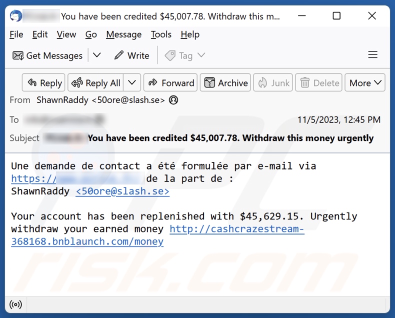 Screenshot di un'altra email di spam che promuove questa truffa Bitcoin Mining  2