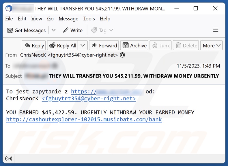 Screenshot di un'altra email di spam che promuove questa truffa Bitcoin Mining 3