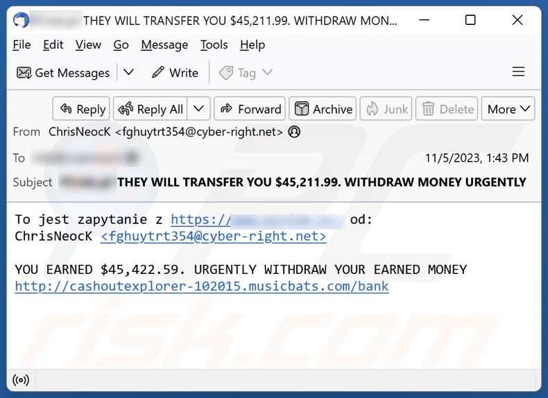 Screenshot di un'altra email di spam che promuove questa truffa Bitcoin Mining 3