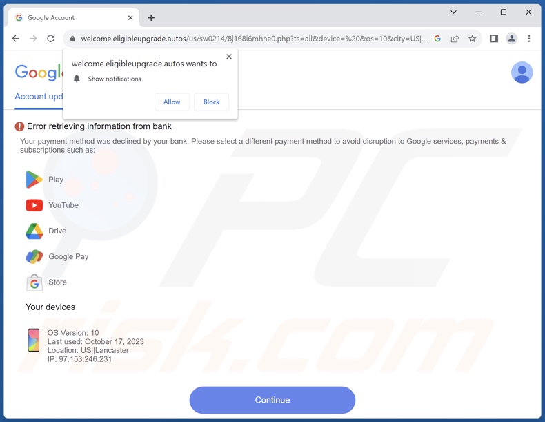 Error Retrieving Information From Bank truffa