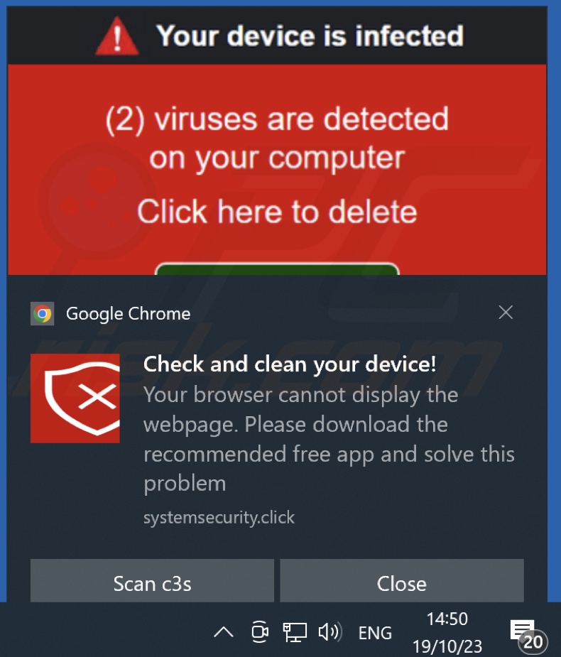 Screenshot di una notifica (annuncio) visualizzata dal sito web systemsecurity[.]click