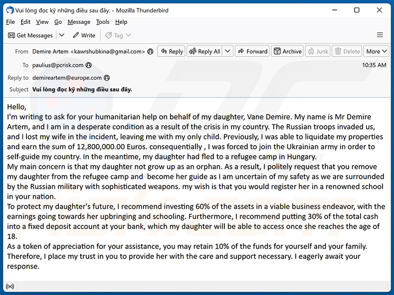 Help My Daughter truffa via e-mail (2023-10-05)