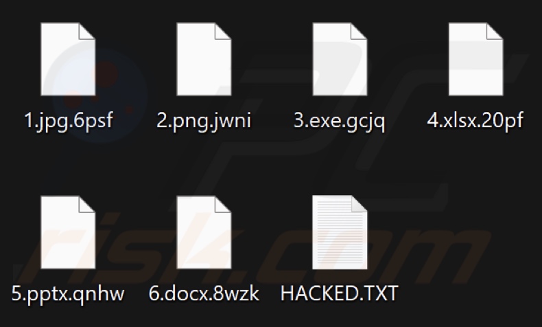 File crittografati dal ransomware Mad Cat (estensione composta da quattro caratteri casuali)
