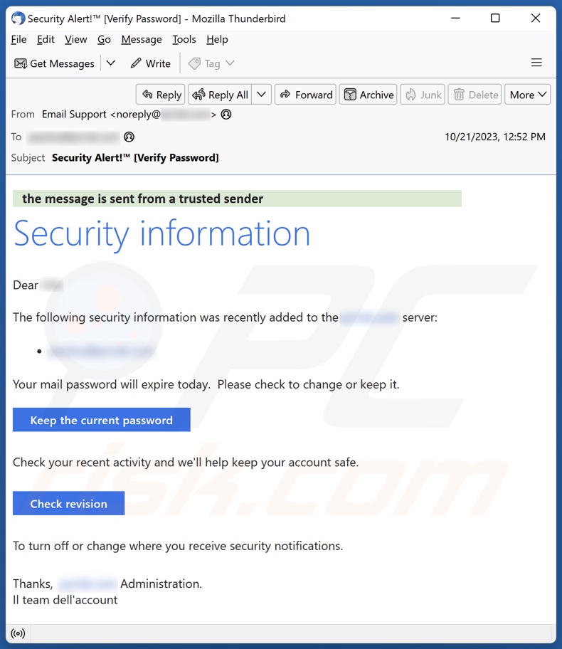 Security Information campagna di spam tramite posta elettronica