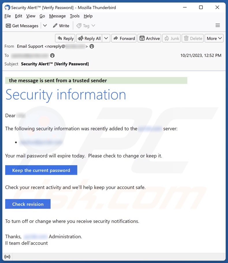 Security Information campagna di spam tramite posta elettronica