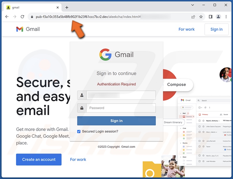 Screenshot del sito di phishing promosso dalla campagna spam 