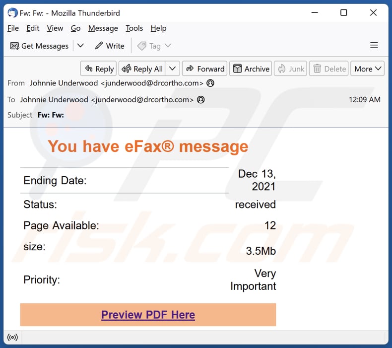 You Have eFax Message campagna di phishing 