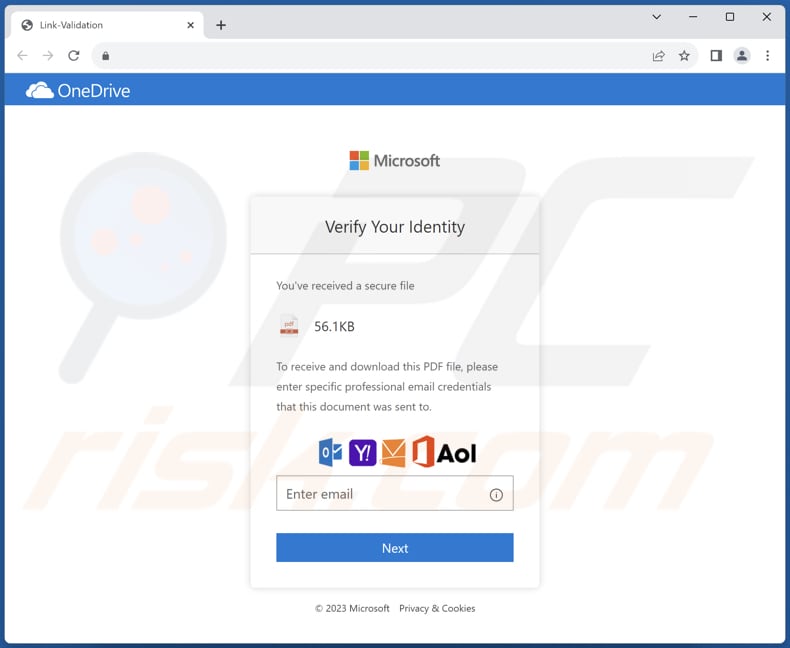 Sito Web di phishing promosso tramite questa campagna di phishing You Have eFax Message 