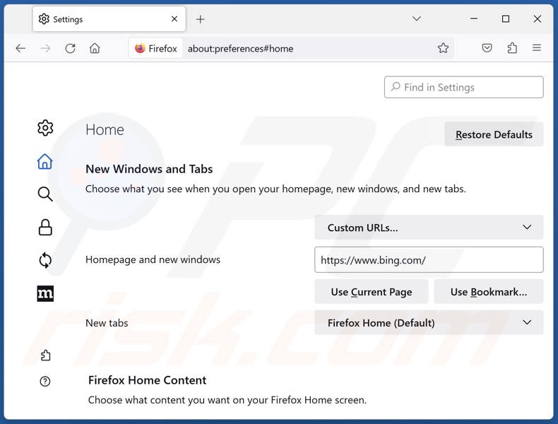 Modifica della home page di Mozilla Firefox