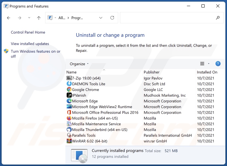 Disinstallazione dell'applicazione di dirottamento del browser tramite il Pannello di controllo