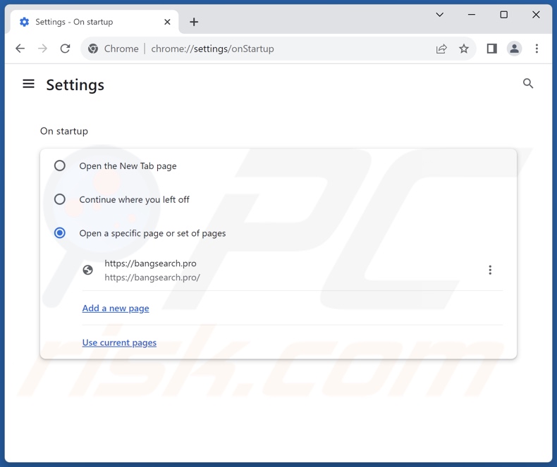 Rimozione di bangsearch.pro dalla home page di Google Chrome