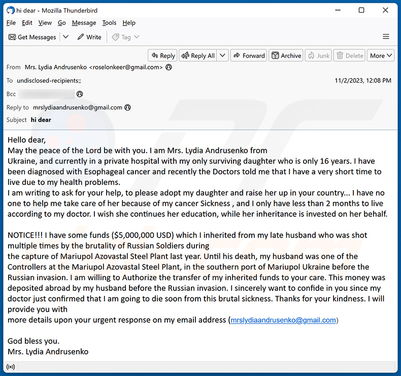 Help My Daughter truffa via e-mail (2023-11-08)
