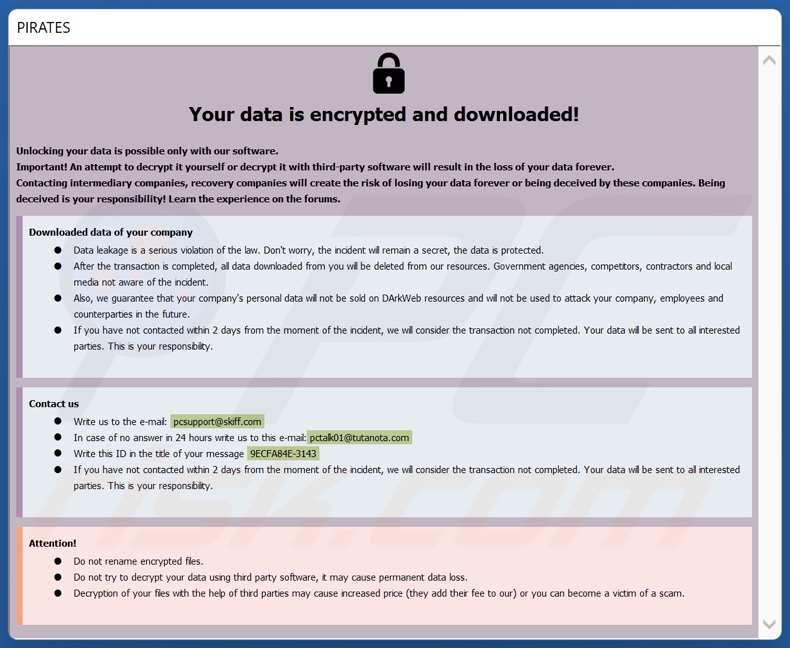 Schermata della finestra pop-up del ransomware LEAKDB (