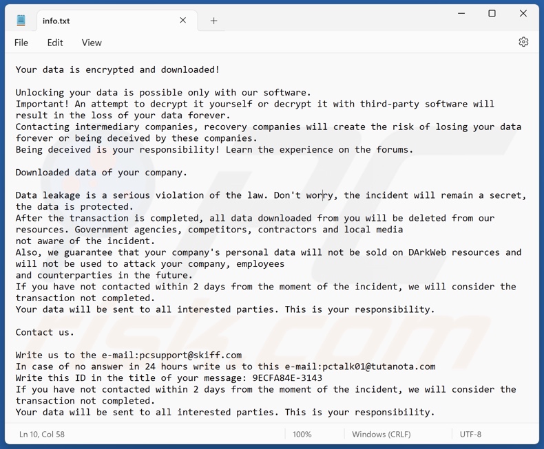 Screenshot del file di testo di LEAKDB (