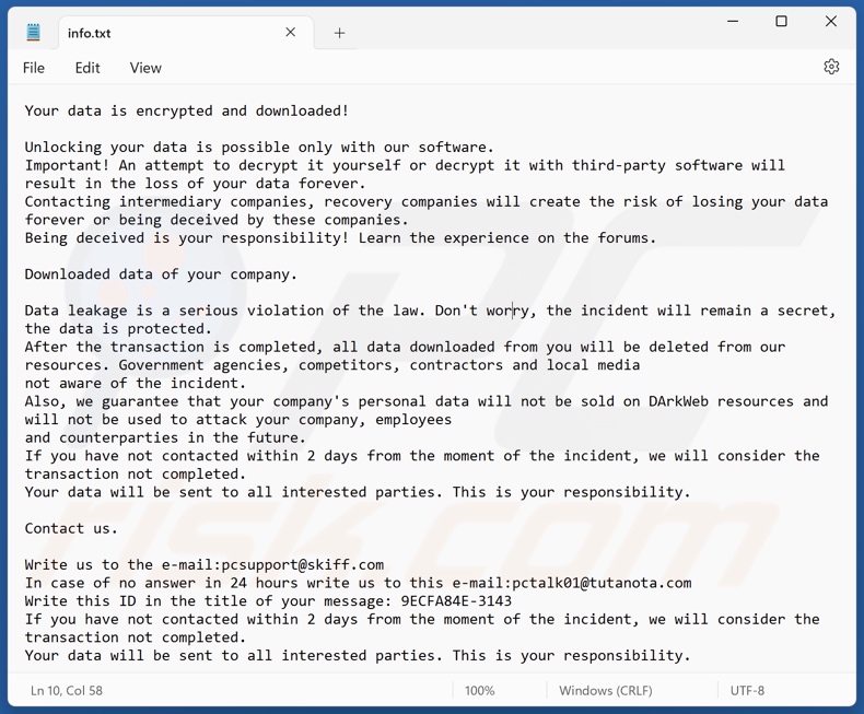 Screenshot del file di testo di LEAKDB (