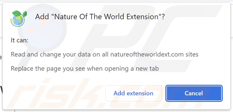 Autorizzazioni richieste dal dirottatore del browser Nature Of The World Extension