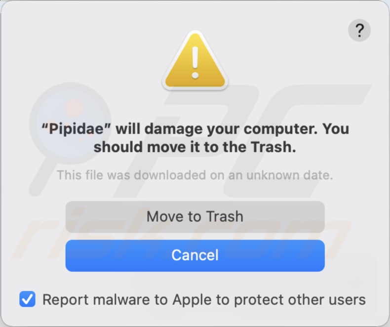 Schermata della finestra pop-up visualizzata quando l'adware Pipidae è presente nel sistema