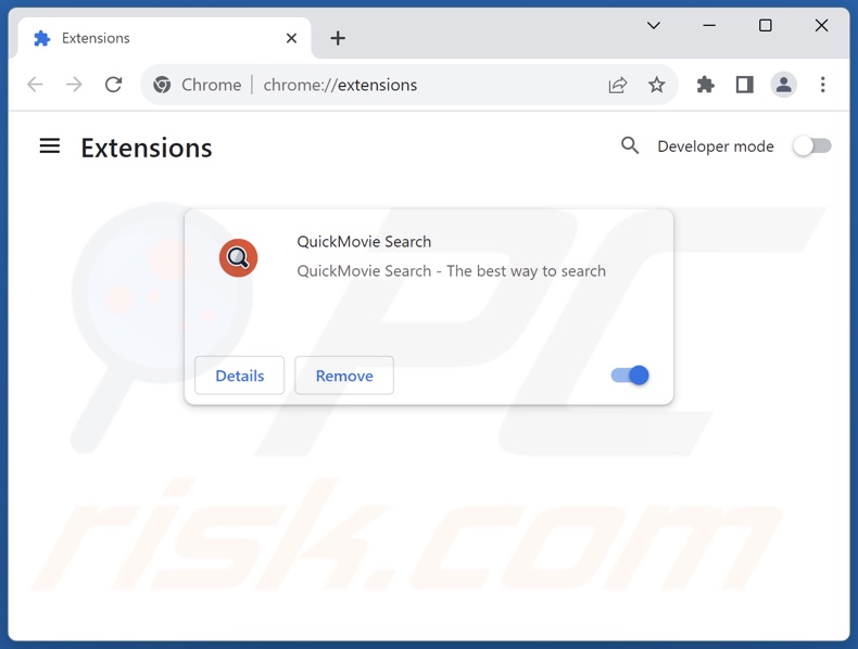 Rimozione delle estensioni di Google Chrome correlate a search.quickmovietab.com