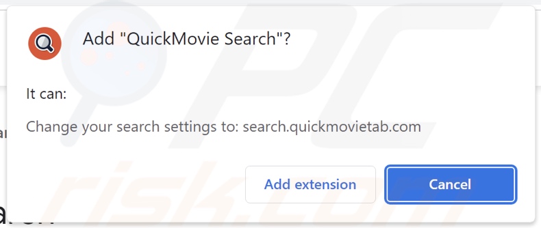 Autorizzazioni richieste dal dirottatore del browser QuickMovie Search