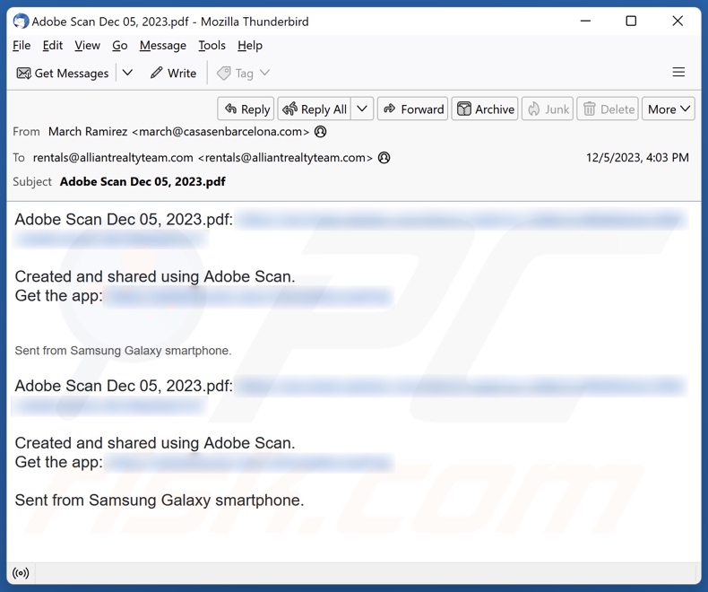 Campagna di spam e-mail di Adobe Scan