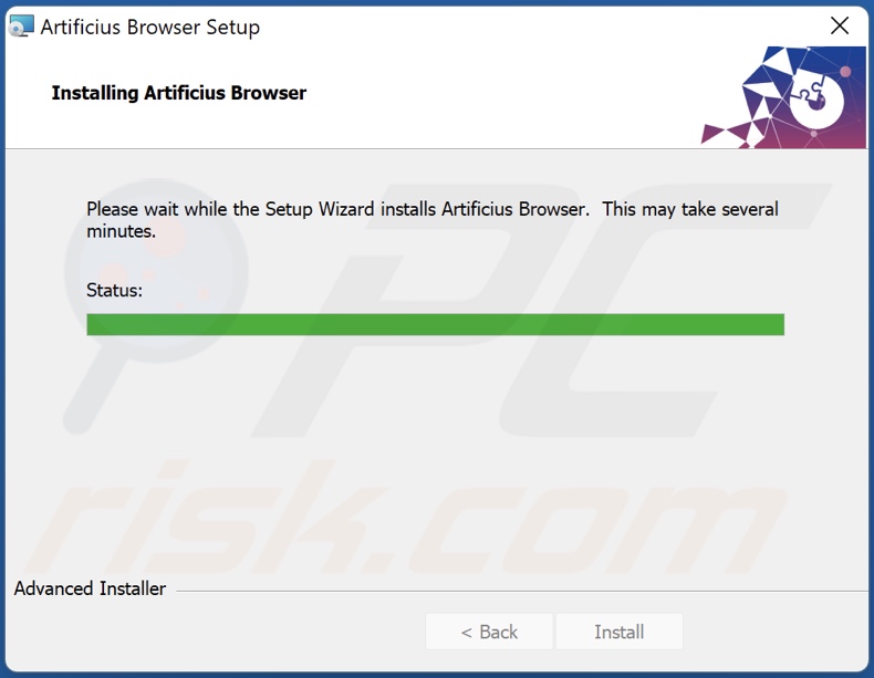 Screenshot della configurazione di installazione del browser Artificius