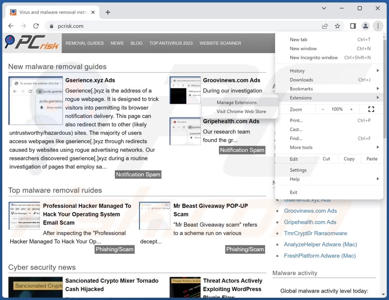 Rimozione del malware DataEngine da Google Chrome step 1