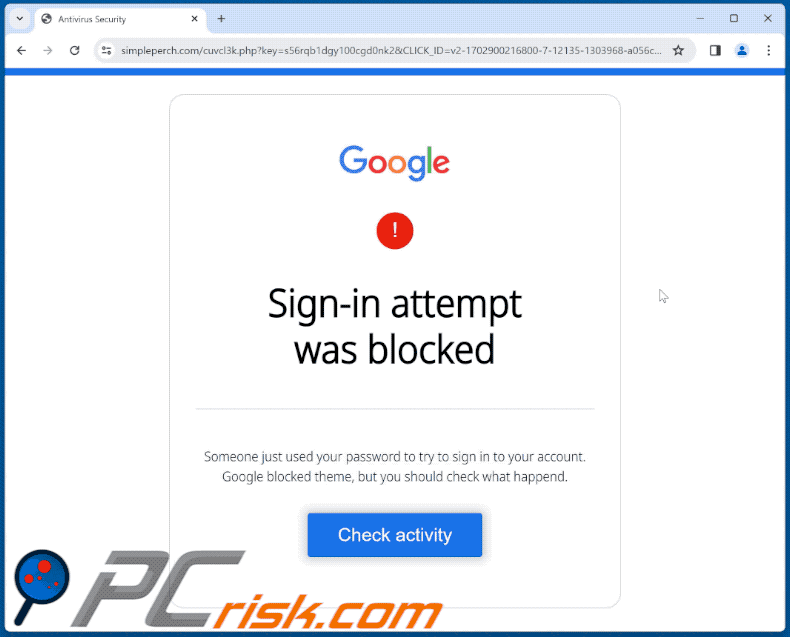 La comparsa del  pop-up truffa Google - Sign-in Attempt Was Blocked