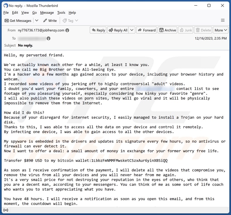 Hello My Perverted Friend campagna di spam tramite posta elettronica