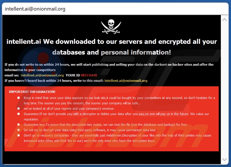 Schermata della finestra pop-up del ransomware Intel