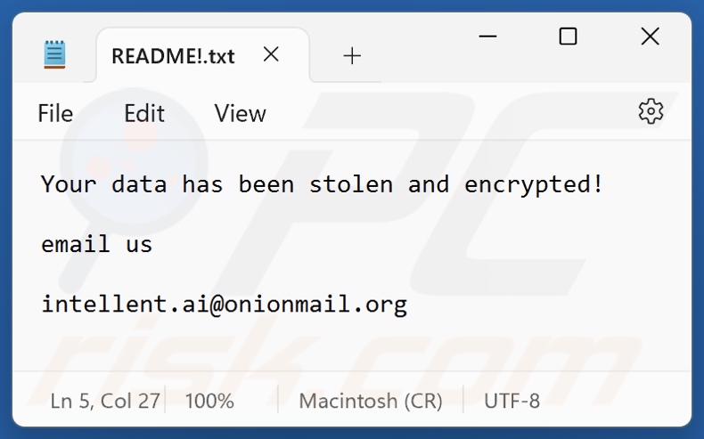 Screenshot del file di testo del ransomware Intel (