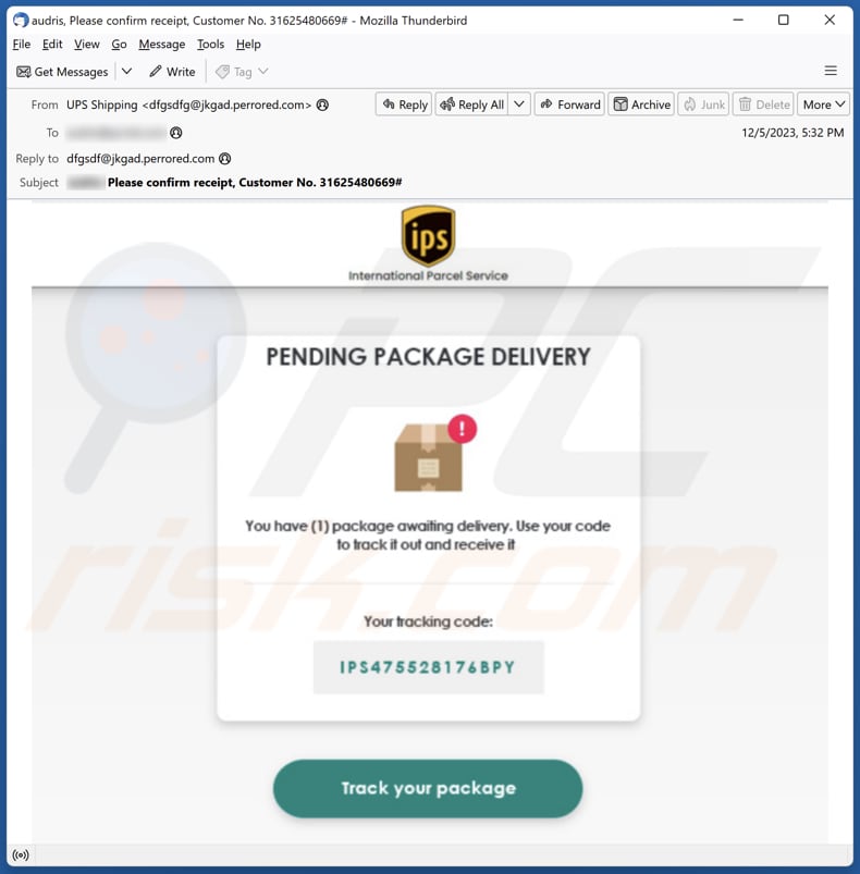 IPS Pending Package Delivery email di phishing