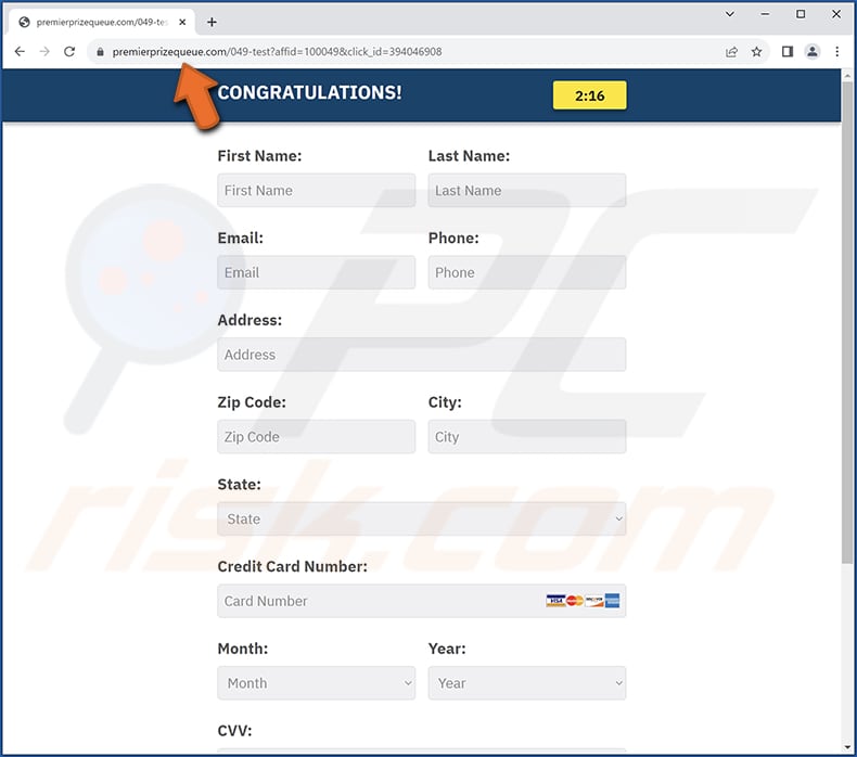 IPS Pending Package Delivery Screenshot della pagina di phishing utilizzata per rubare informazioni