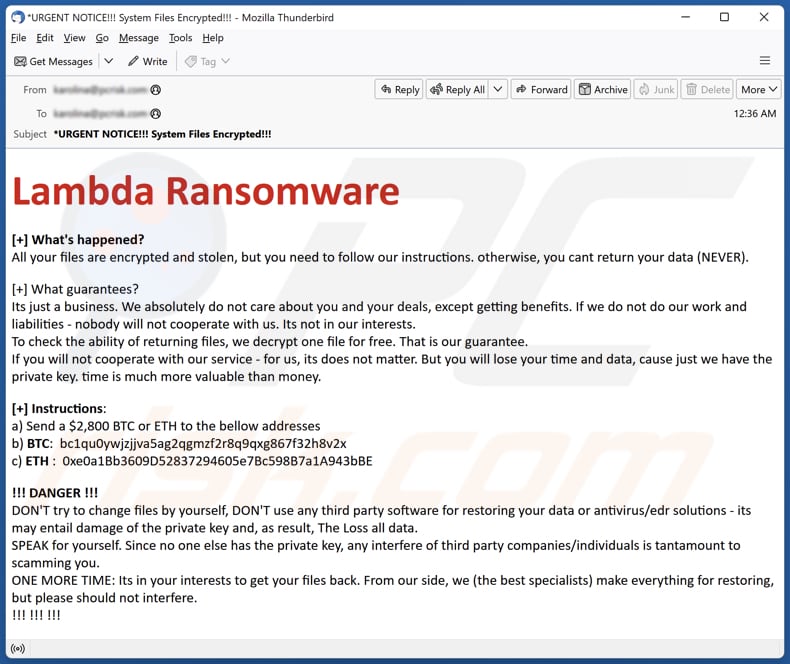 Lambda Ransomware campagna di spam tramite posta elettronica