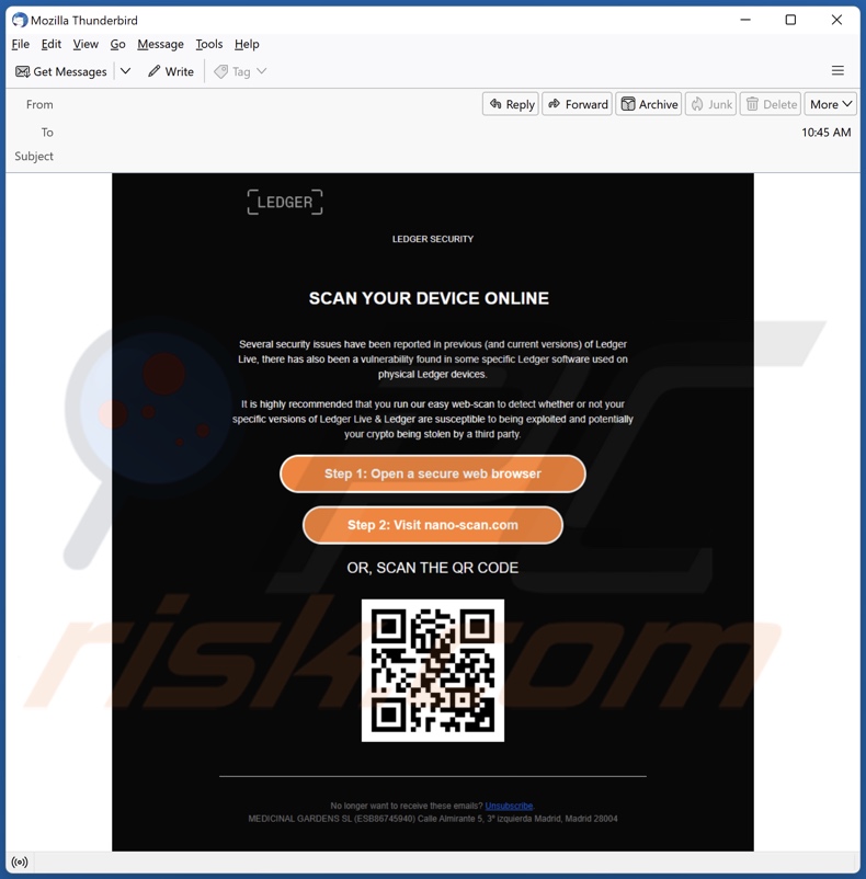 Campagna di spam via email di LEDGER SECURITY
