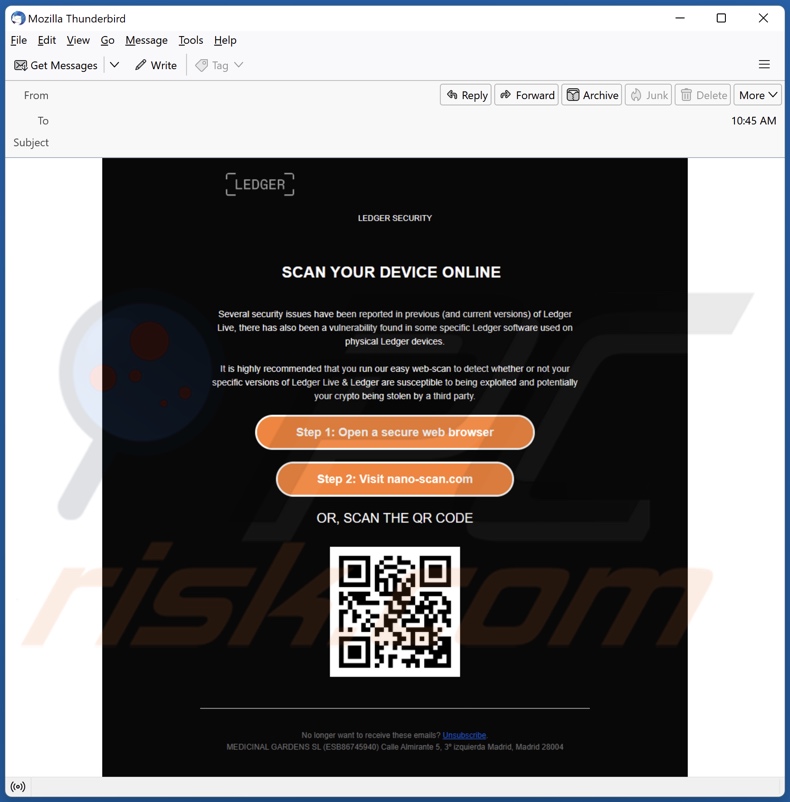 Campagna di spam via email di LEDGER SECURITY