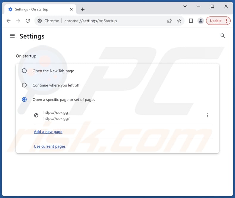 Rimozione di ook.gg dalla home page di Google Chrome