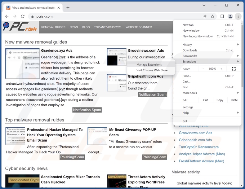 Rimozione delle estensioni del browser indesiderate da Google Chrome step 1