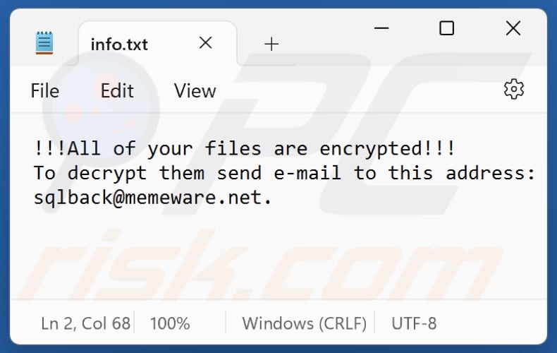 File di testo del ransomware 2700 (info.txt)