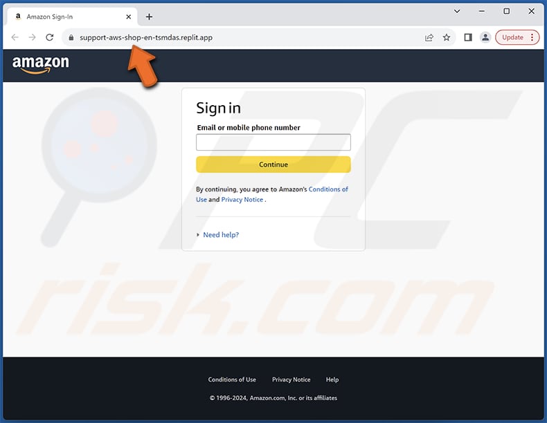 Amazon - Your Account Has Been Locked Screenshot della pagina di phishing utilizzata in questa campagna