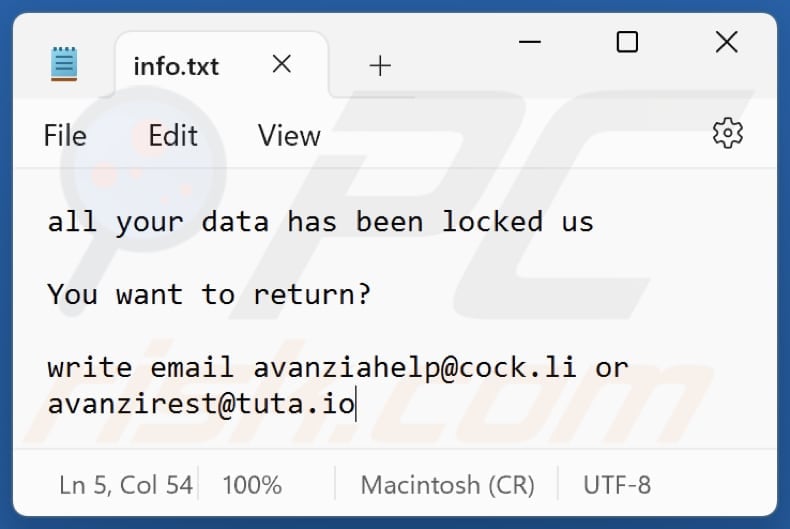 Screenshot del file di testo di Avanzi