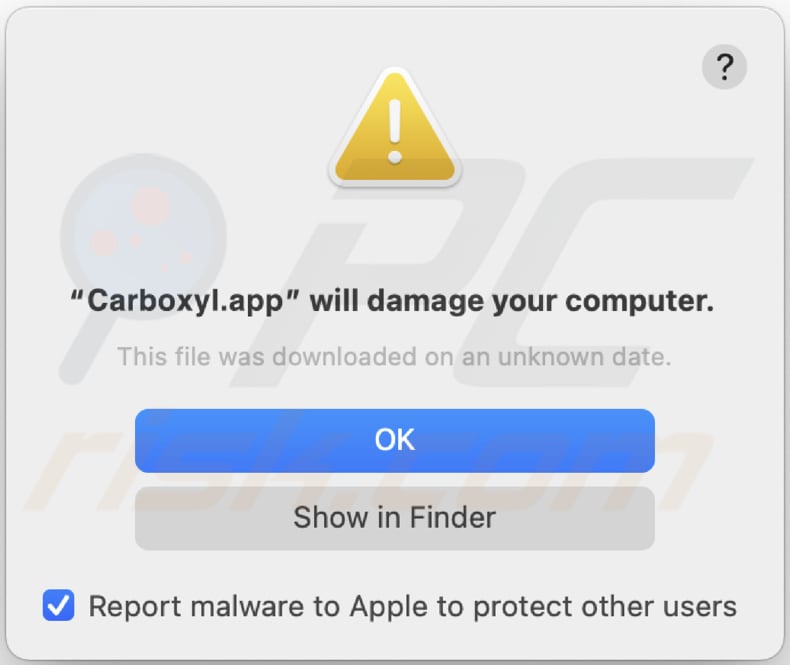 Un avviso che appare prima di installare Carboxyl.app