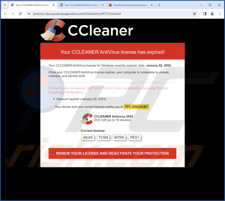 CCLEANER AntiVirus License Has Expired truffa