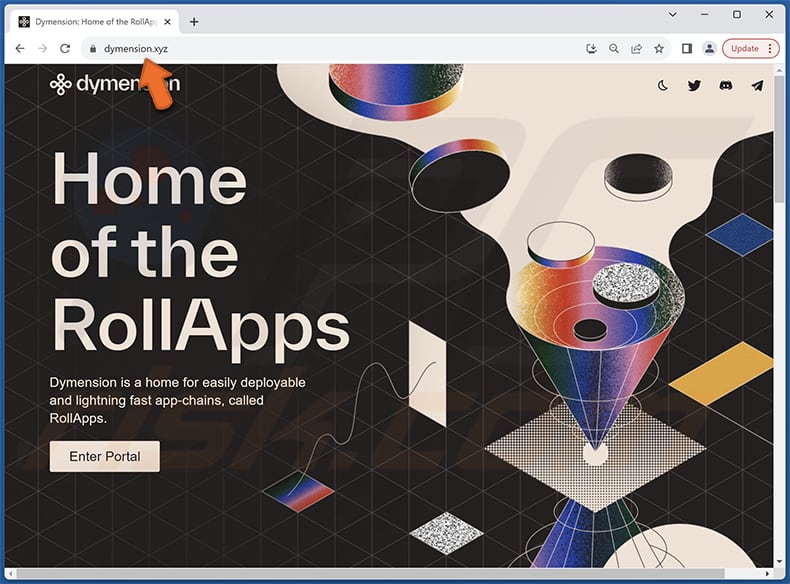 Sito web legittimo di Dymension (dymension[.]xyz)