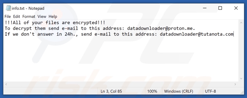Ebaka ransomware text file (info.txt)