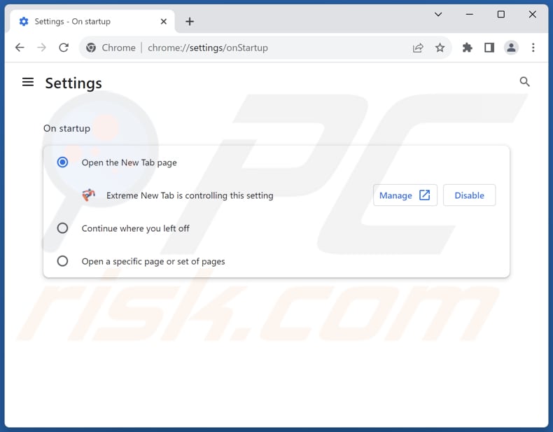 Rimozione di extremenewtab.com dalla home page di Google Chrome