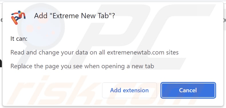 Autorizzazioni richieste dal dirottatore del browser Extreme New Tab