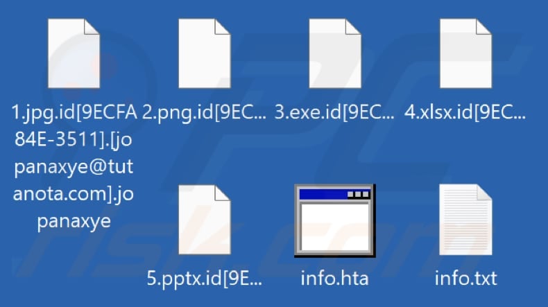 Screenshot dei file crittografati da questo ransomware Jopanaxye (.jopanaxye estensione)