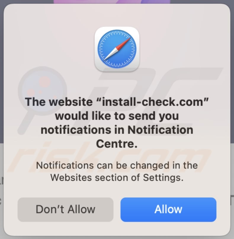 MacOS Is Infected - Virus Found Notification Scam Altro esempio di richiesta di mostrare le notifiche di un sito web su Safari