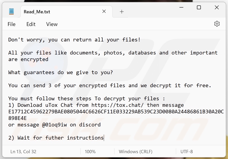 Screenshot del file di testo del ransomware Mesmerized (