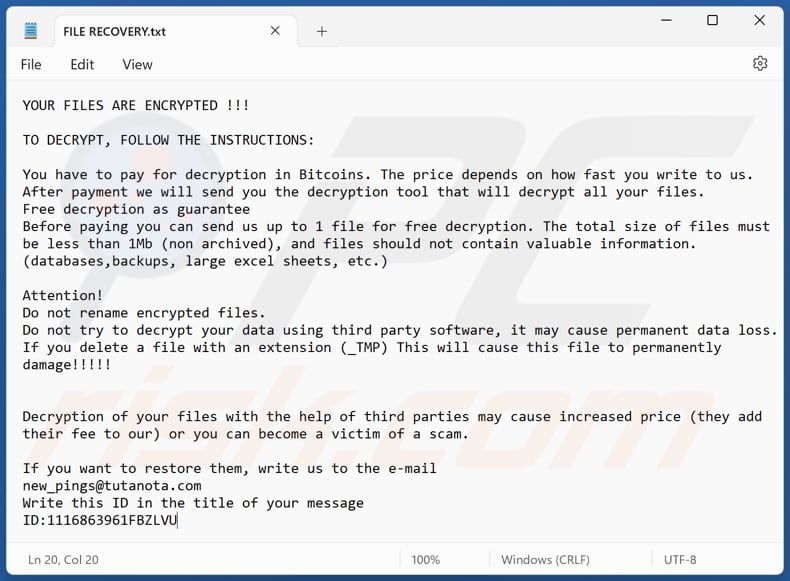 Screenshot del file di testo di Pings (